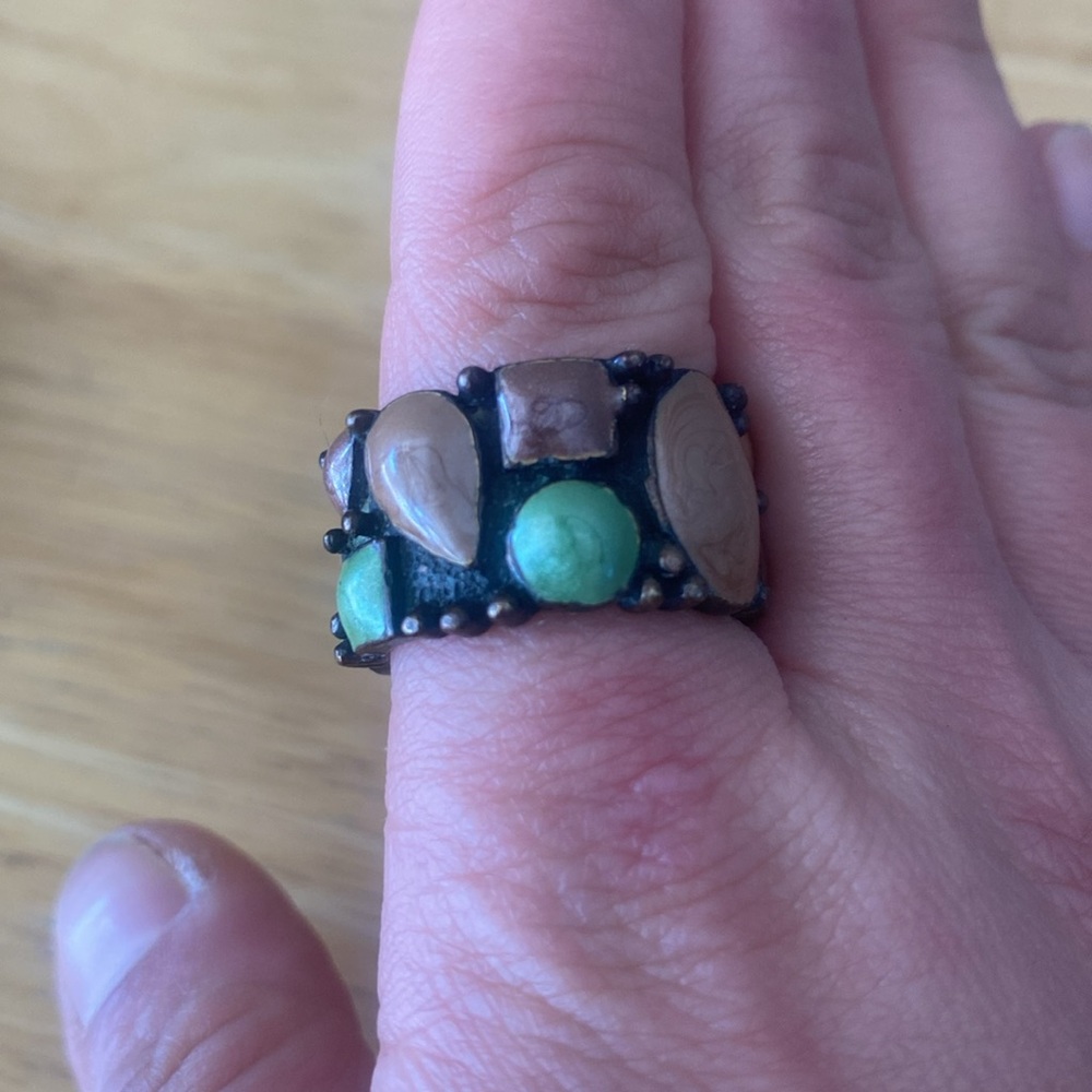Vintage Navajo calcite and agate Ring - Picture 3 of 6